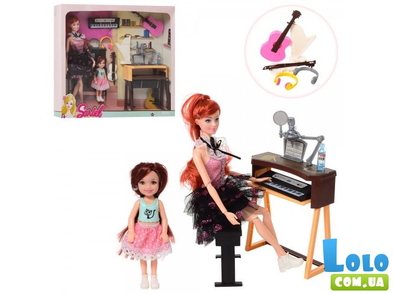 Кукла с дочкой и музыкальными инструментами
