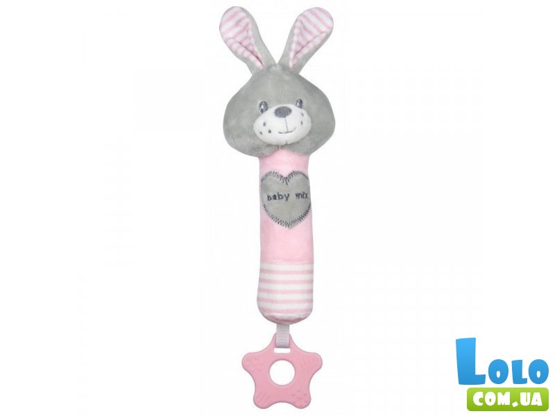 Пищалка - погремушка с прорезывателем Baby Mix "Кролик Шуша", розовый