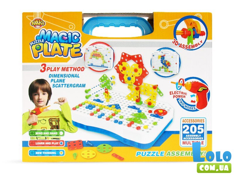 Конструктор-мозаика с инструментами Magic Puzzle Plate, 205 дет.