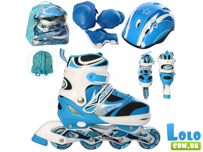 Ролики со шлемом и защитой в рюкзачке, L (39-42), синие