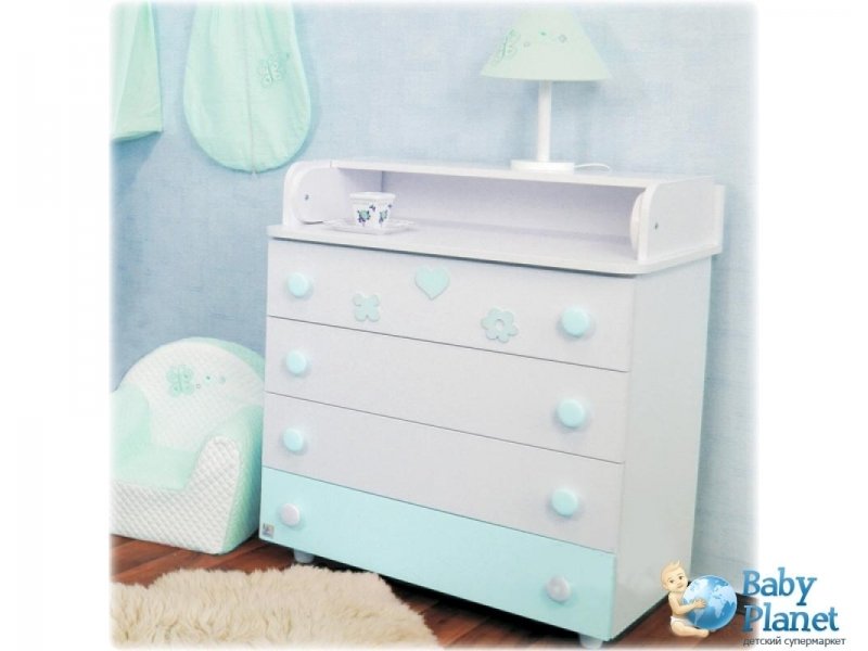 Комод-пеленатор Верес (бело-голубой), с аппликацией