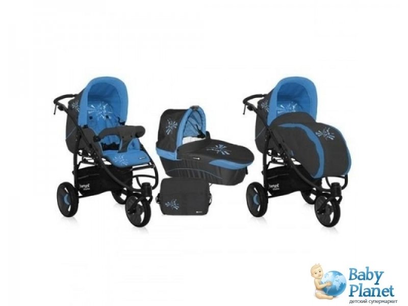 Универсальная коляска 2 в 1 Bertoni Stroller Atlanta 3 Grey&Blue Techno (серая с синим)