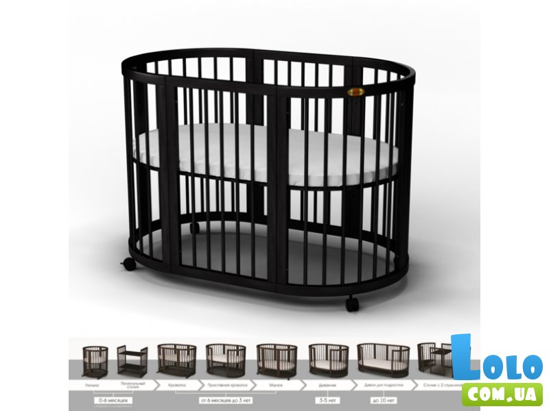 Круглая/овальная кроватка-трансформер 8 в 1 Smart Bed Maxi, IngVart (венге)