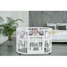 Круглая/овальная кроватка Smart Bed Plus с опускающейся стенкой с мишками, IngVart (слоновая кость)