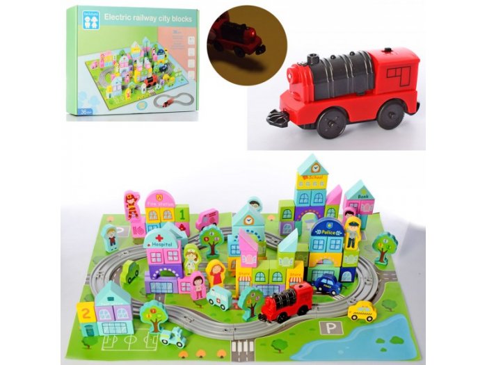 Деревянная игрушка Городок. Electric railway city blocks (111 дет.) Китай - купити в Україні