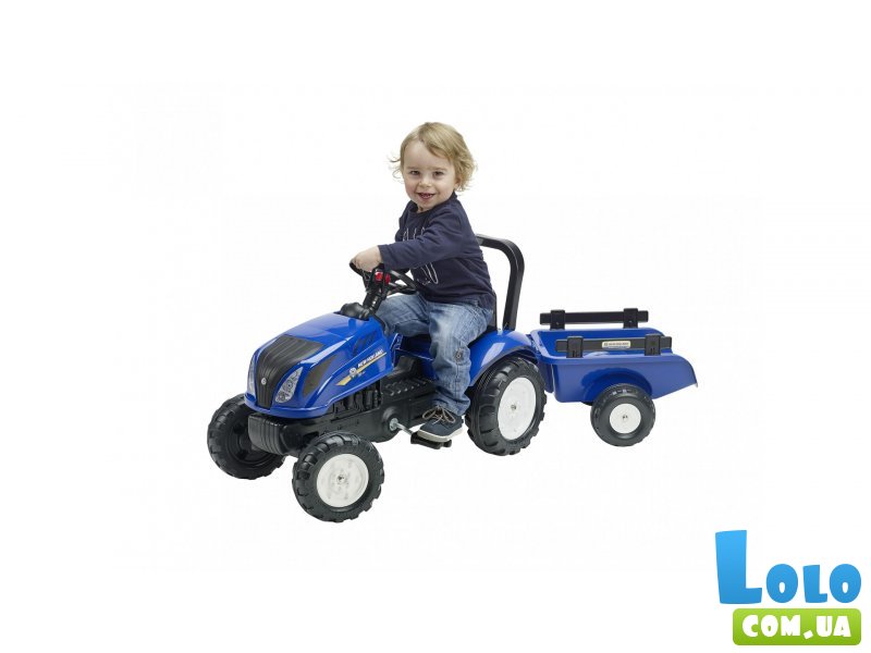 Детский трактор на педалях с прицепом New Holland, Falk (синий)