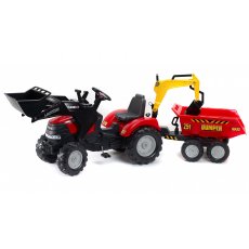 Детский трактор на педалях с прицепом, передним и задним ковшами Case ih Puma, Falk (красный)