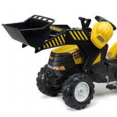 Детский трактор на педалях с прицепом, передним и задним ковшами Powerloader (желтый)