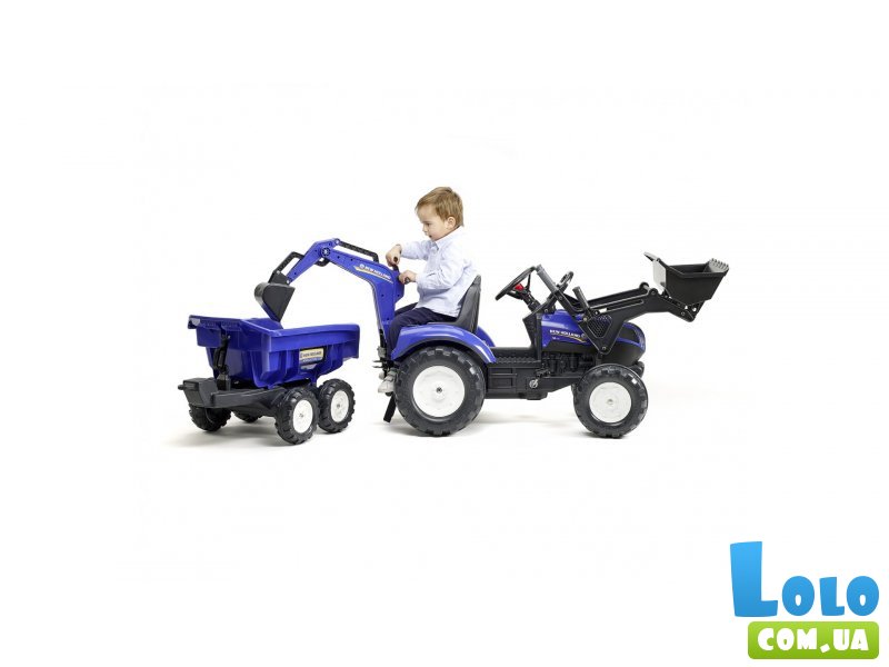 Детский трактор на педалях с прицепом, передним и задним ковшами Ranch, Falk (синий)
