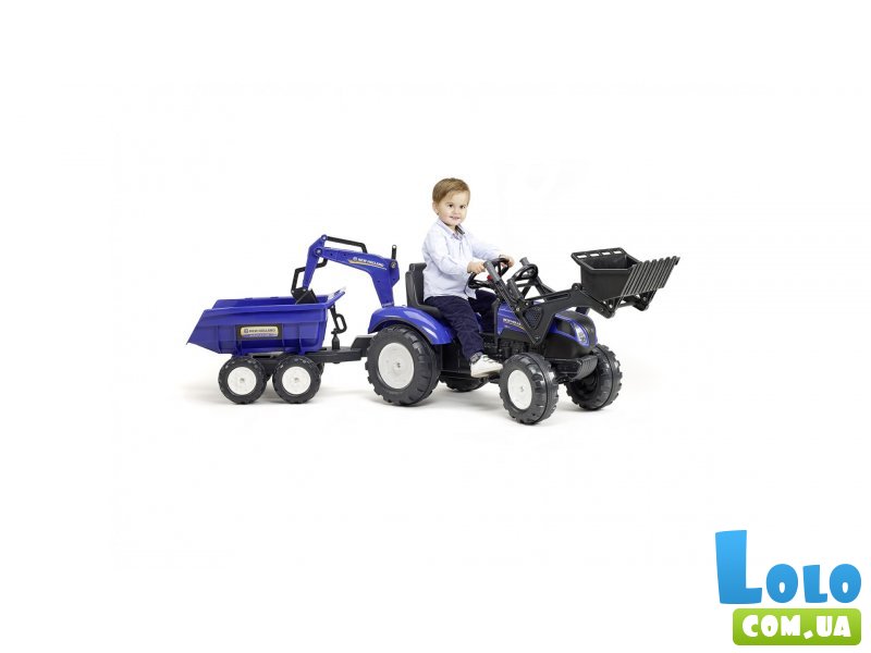 Детский трактор на педалях с прицепом, передним и задним ковшами Ranch, Falk (синий)