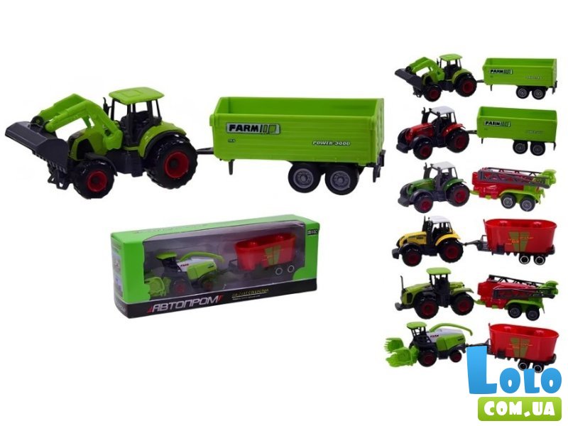 Трактор металлический с прицепом, Автопром (в ассортименте)