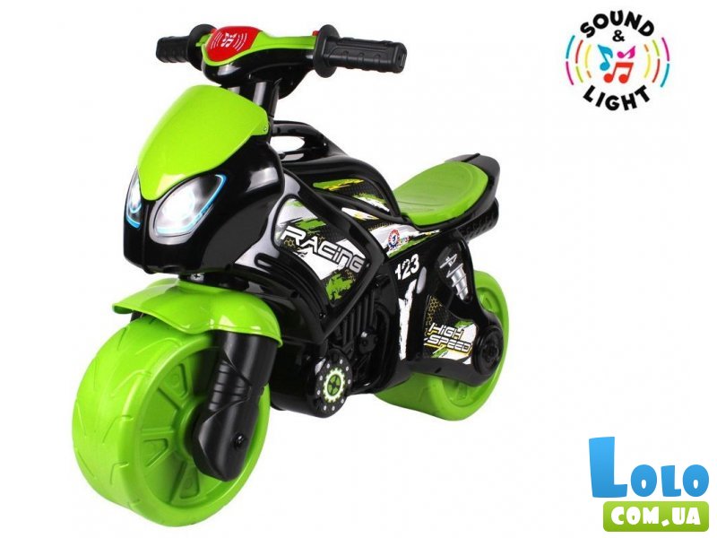 Мотоцикл - толокар с музыкальным рулем, ТехноК (зеленый)