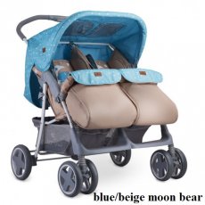 Коляска для двойни TWIN blue/beige moon bear, Lorelli (голубая с бежевым)