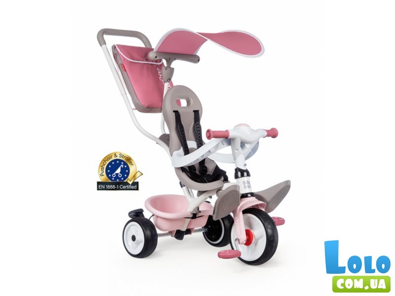Детский металлический велосипед с козырьком, Smoby (розово-серый)