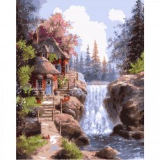 Картина по номерам Домик у водопада, Strateg (40х50 см)