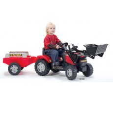Детский трактор на педалях с прицепом и передним ковшом Case Ih Maxxum, Falk (красный)