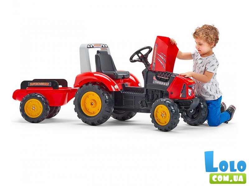 Детский трактор на педалях с прицепом, Falk (красный)