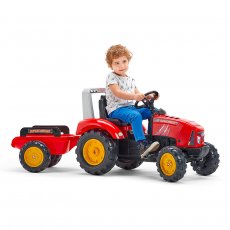 Детский трактор на педалях с прицепом, Falk (красный)