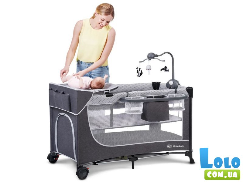 Кровать-манеж с пеленатором Leody Grey, Kinderkraft (серая)