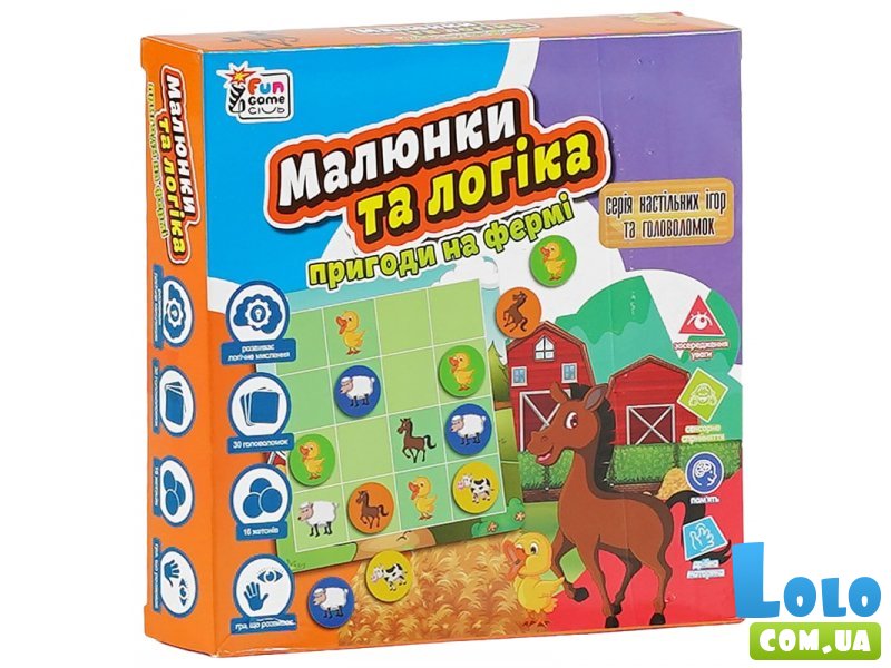 Настольная игра Рисунки и логика - Приключения на ферме, Fun Game (укр.)