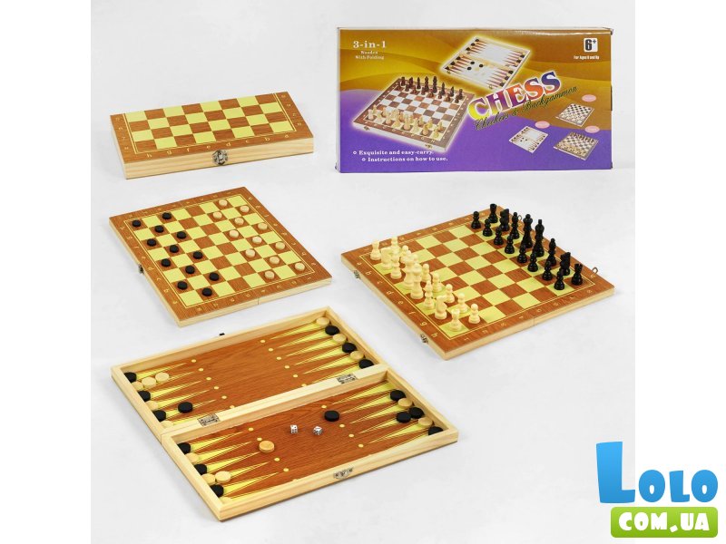 Настольная игра Шахматы деревянные 3 в 1