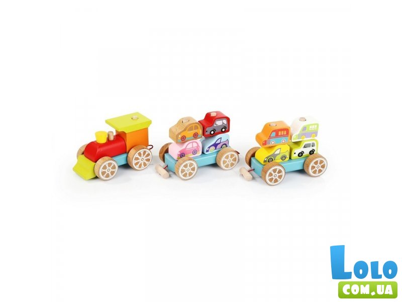 Деревянный сортер Поезд с машинками, Cubika (14 дет.)